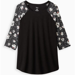 Torrid Disney Mickey Mouse Shirt - Raglan 3/4 Sleeve Tee Black 1X